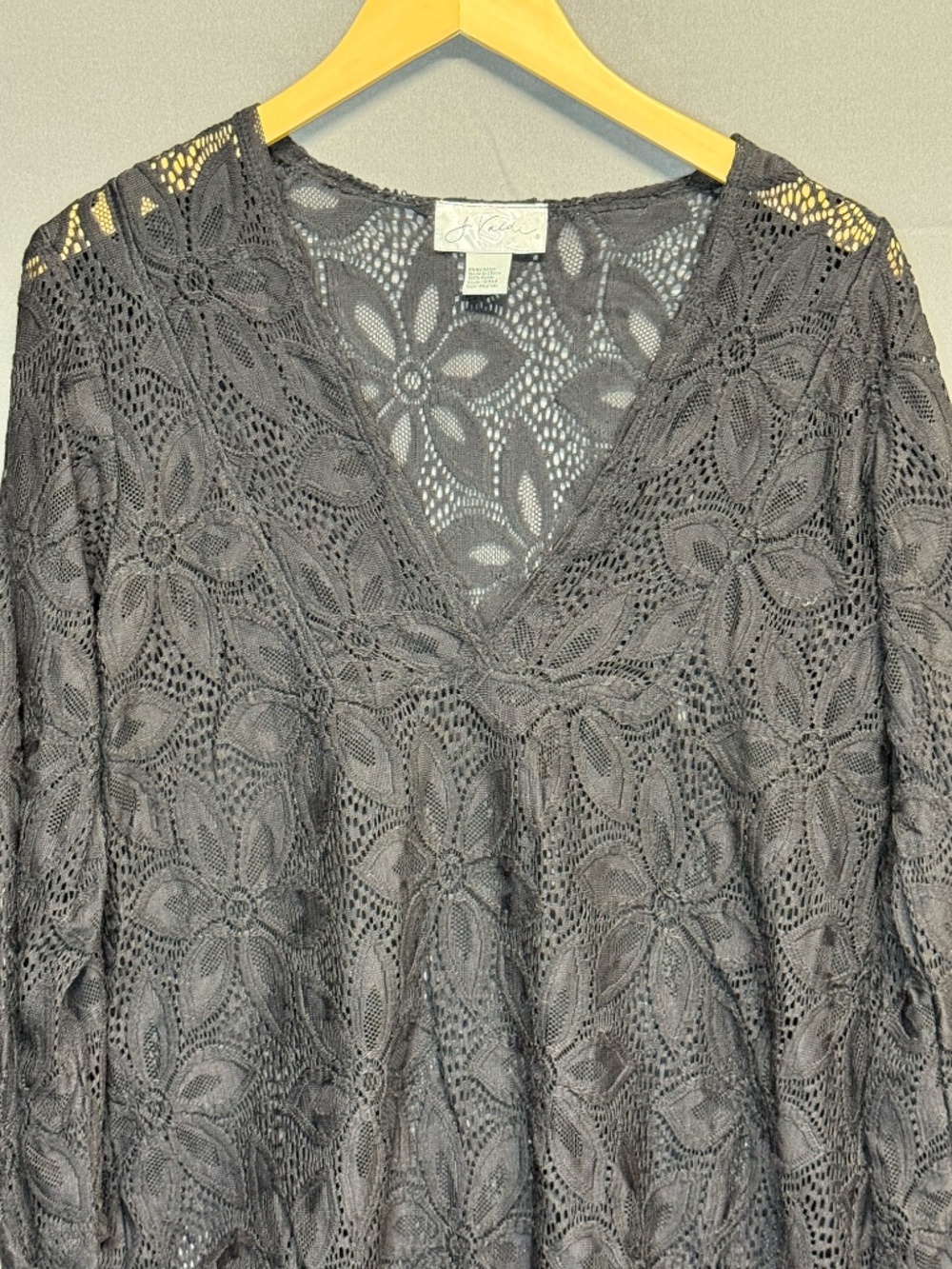 J Valdi Daisy Black Lace Swim Cover Up Tunic V Neck Top Medium Boho Resort Wear - Picture 3 of 9